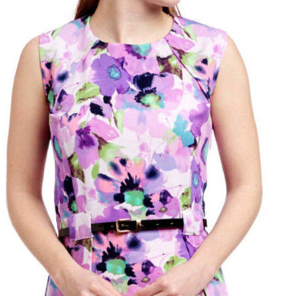 RetRo Mod A Line FLoRAL WaterColor DRESS & Belt - Picture 2 of 5